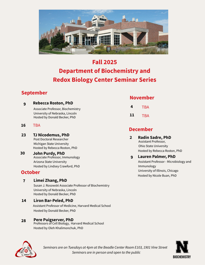 Biochemistry Redox Biology Center Seminar Schedule